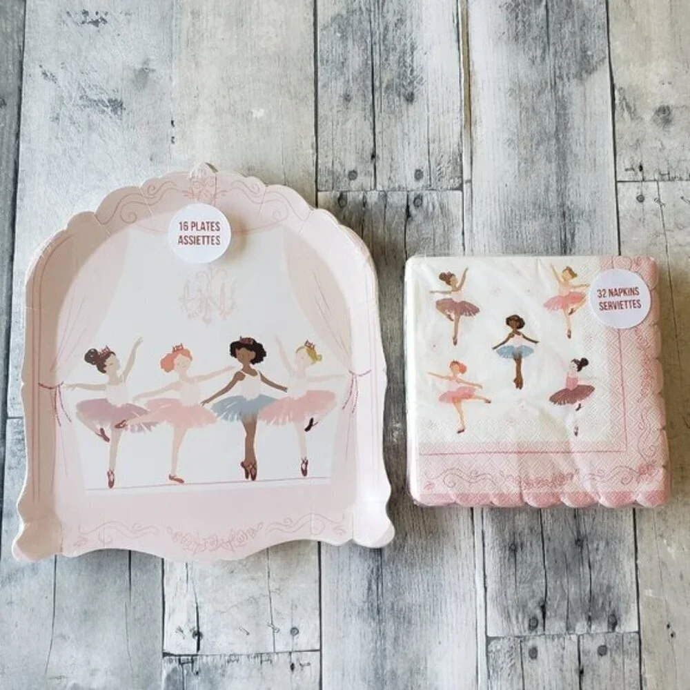 NWT Meri Meri Ballerinas on Stage Shaped Paper Plates (16) + Paper Napkins (32)